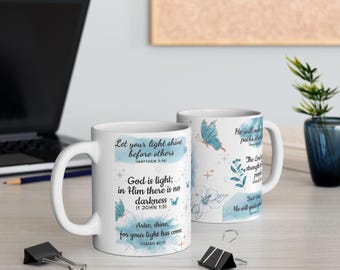 Christian Mug, Let Your Light Shine Bible Verse Mug | God Is Light Scripture Mug | Faith Gift for Women | Inspirational Religious Coffee Cup