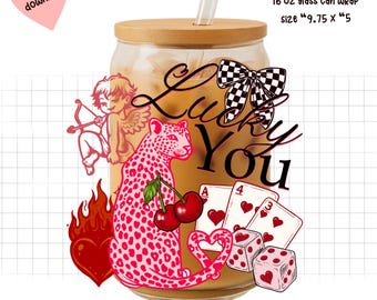 Y2K Valentine Glass Can Wrap PNG | Cupid, Cherries, Dice (Digital Download)