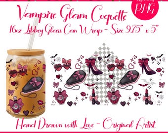 Coquette Vampire Tumbler Wrap: Goth Girl Libbey Can PNG (Digital Download)
