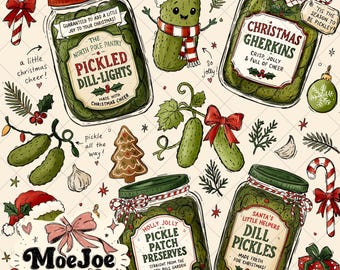Christmas Pickle Seamless Pattern | Vintage Holiday Dill Pickles Fabric Design (Digital Paper)