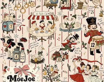 12 Days of Christmas Sketchbook Pattern | Whimsical Holiday Fabric Design (Digital Download)
