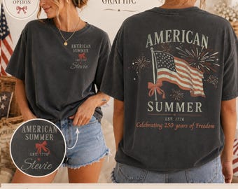 American Summer 250th Anniversary Shirt, Vintage Flag Tee, Custom Name (Comfort Colors)