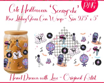 Scaryoke Halloween Glass Can Wrap: Ghosts, Disco Bat, Spooky Mic (Digital Download)