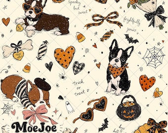 Boston Terrier Coffee Pattern | Sketchbook Repeat Digital Paper (Multiple Colorways)