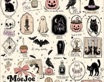 Vintage Halloween Sketchbook Pattern | Spooky Apothecary, Ghosts, Pumpkins (Digital Paper)