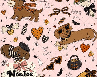 Halloween Dachshund Seamless Pattern | Sketchbook Wiener Dog Digital Paper (Digital Download)