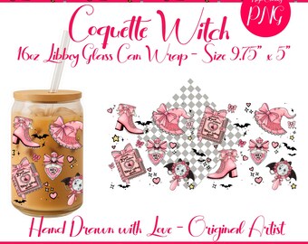 Coquette Witch 16oz Libbey Can Wrap: Pink Halloween Potion (Digital PNG)