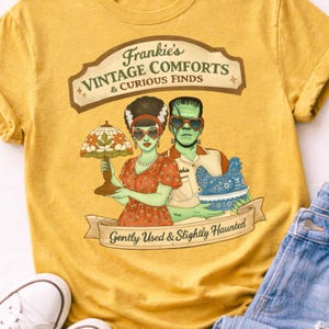 Frankie’s Vintage Comforts Thrift Shirt – Gently Used & Slightly Haunted – Haunted Thrifts Tee – I’d Rather Be Thrifting
