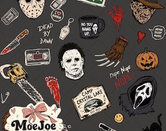 Slasher Sketchbook Seamless Pattern | Horror Movie Inspired Digital Paper | Spooky Cute Fabric | Gothic Halloween Repeat | Commercial Use