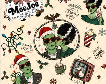 Frankly Festive Monster Christmas Pattern Bundle, Retro Horror Holiday (3 Colorways)