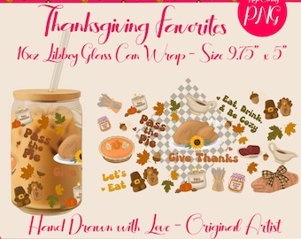 Thanksgiving Libbey Glass Can Wrap: Turkey & Pumpkin Design (Digital Download)