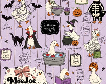 Halloween Goose Seamless Pattern | Spooky Hand Drawn Digital Paper (Digital Download)
