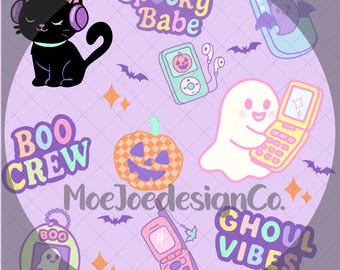 Y2K Halloween Seamless Pattern – Ghosts, Vintage Tech (Digital Download