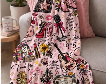 Dolly Inspired Minky Blanket, Pink Country Music Throw, Western Bedroom Decor (50x60 inches)