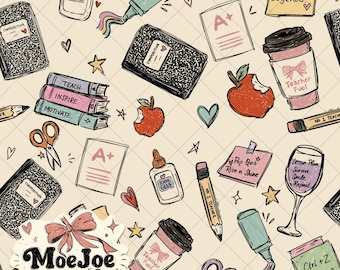 Teacher's Desk Seamless Pattern | Back to School Sketchbook Design (Digital Paper)