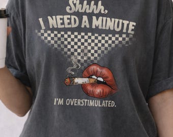 Overstimulated Mom Shirt, Checkerboard Lips Graphic Tee, Neurospicy Mama Gift