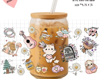 Showgirl Glass Can Wrap PNG | Retro Doodle, Libbey 16oz (Digital Download)