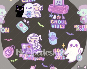 Y2K Halloween Seamless Pattern – 4 Colorways + Transparent | Digital Download