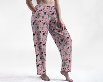 Pink Monster Lounge Pants – Retro Halloween Print Joggers