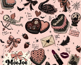 Gothic Halloween Seamless Pattern | Black Swan, Skulls, Roses (Digital Download)