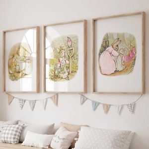 PETER RABBIT Pink Nursery Wall Art for Girls, Peter Rabbit Prints Beatrix Potter Baby Shower, Peter Rabbit Gifts Gallery Wall Prints (PR001)