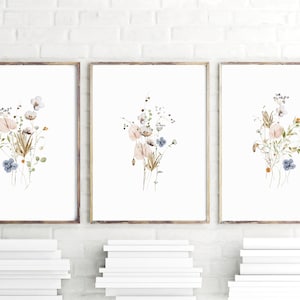 Watercolor Flower Wall Art, Wildflower Art Prints or Canvas Set of 3 ...
