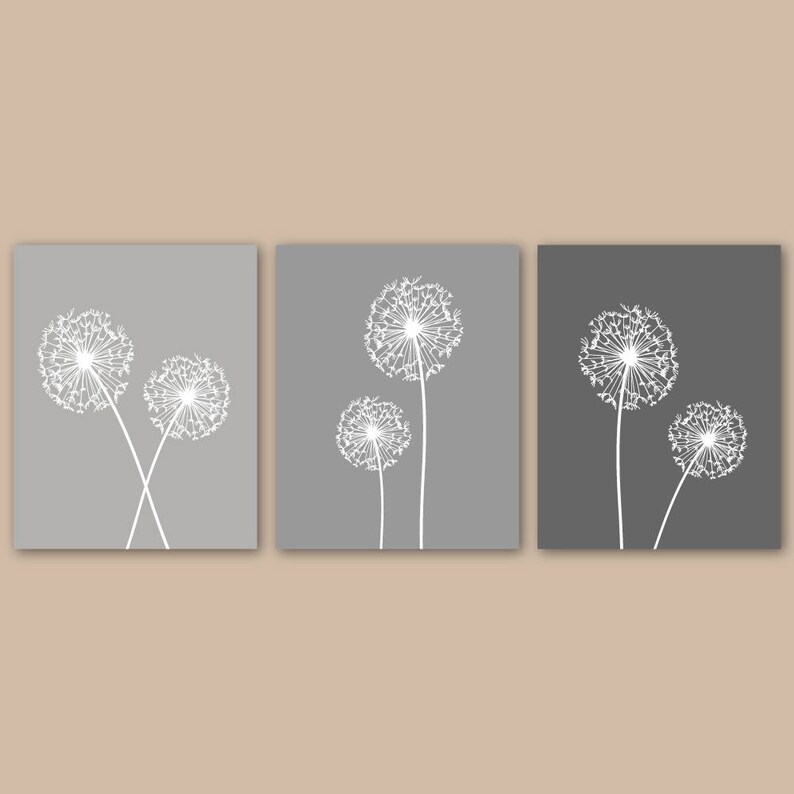 DANDELION Wall Art Gray Bedroom Decor Dandelion CANVAS or Etsy