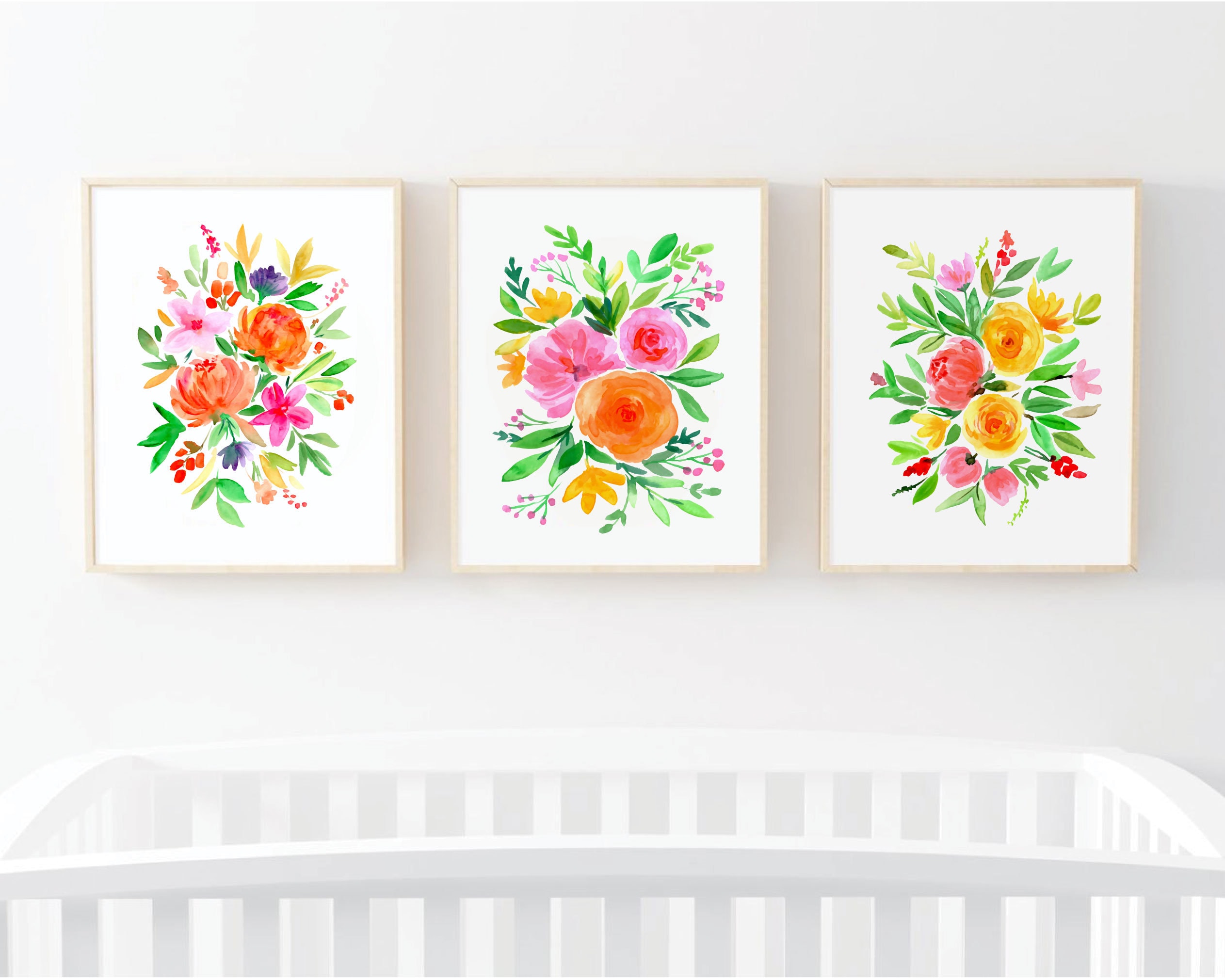 Watercolor Flowers Nursery Wall Decor Floral Arrangements Etsy