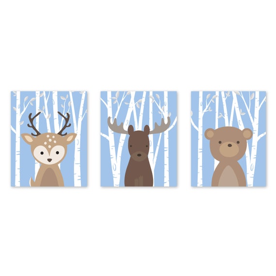 Woodland Nursery Decor Forest Animal Pictures Baby Boy Etsy
