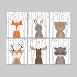 Forest Animals Wall Art Photo PRINTS or CANVAS Woodland Nursery Decor Woodland Nursery Art Forest Friends Baby Boy Nursery Set of 6 HOME
