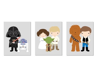 Star Wars Nursery Prints, Custom Colors, Set of 3 (Prints or Canvas)