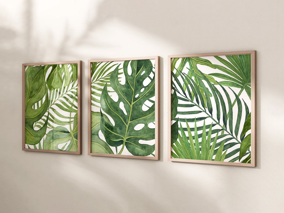 Monstera Leaf Print Set, Tropical Watercolor Wall Art (prints or Canvas ...