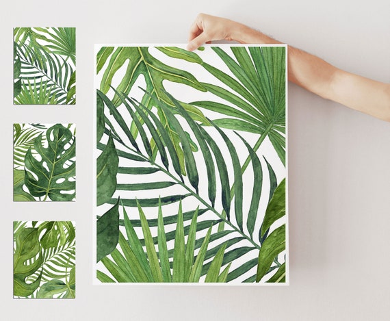 49cm Square 1s324s Green Palm Tropical Banana Leaves Canvas Wall Art Print 