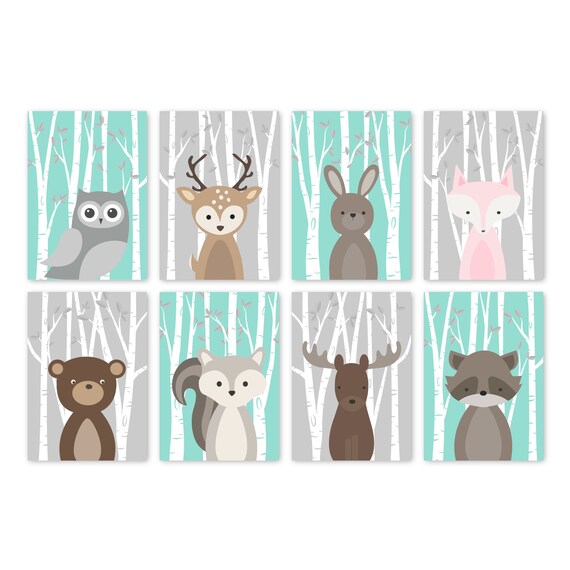Woodland Animals Nursery Print Set of 8 Printable Girl | Etsy