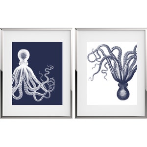 Octopus Art Nautical Decor Kraken Art Print Set Bathroom Decor Octopus Wall Art Marine Decor Coastal Wall Decor Nautical Nursery Decor HOME