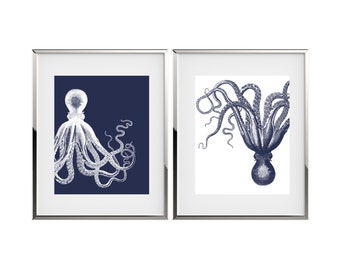 Octopus Art Nautical Decor Kraken Art Print Set Bathroom Decor Octopus Wall Art Marine Decor Coastal Wall Decor Nautical Nursery Decor HOME