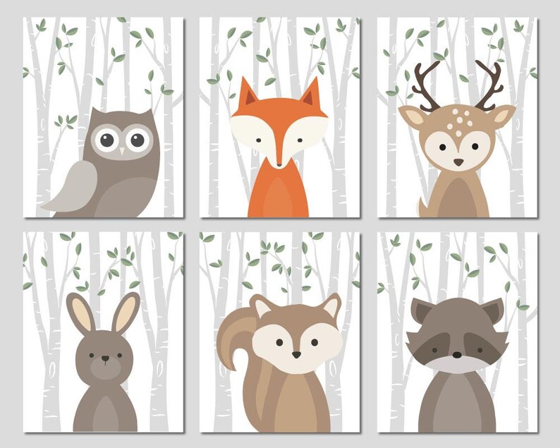 Forest Animals Nursery Art Woodland Creatures Wall Decor Baby Etsy UK