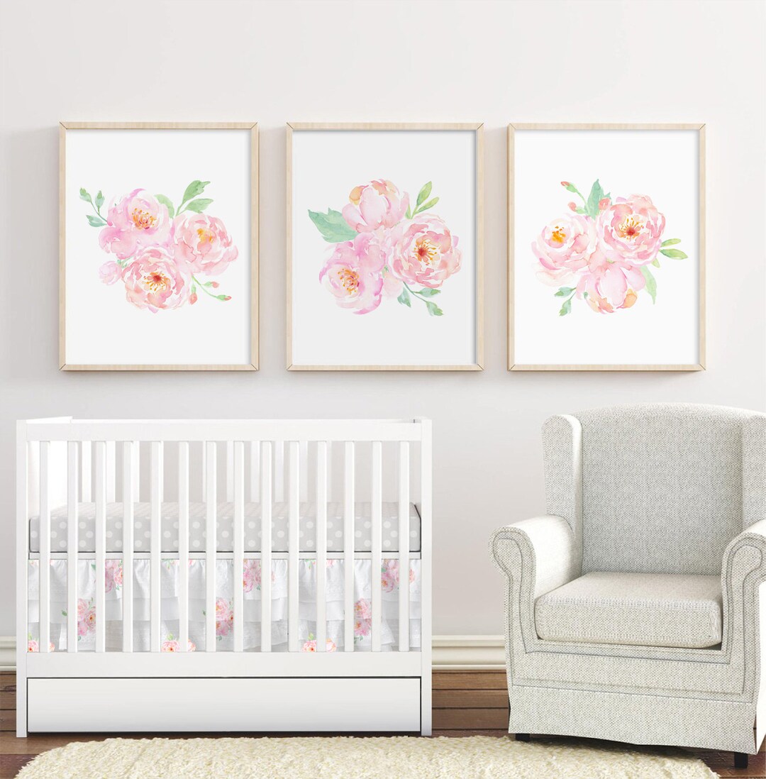 Watercolor Peony Flower Wall Art, Pink Floral Bouquets, Printable ...