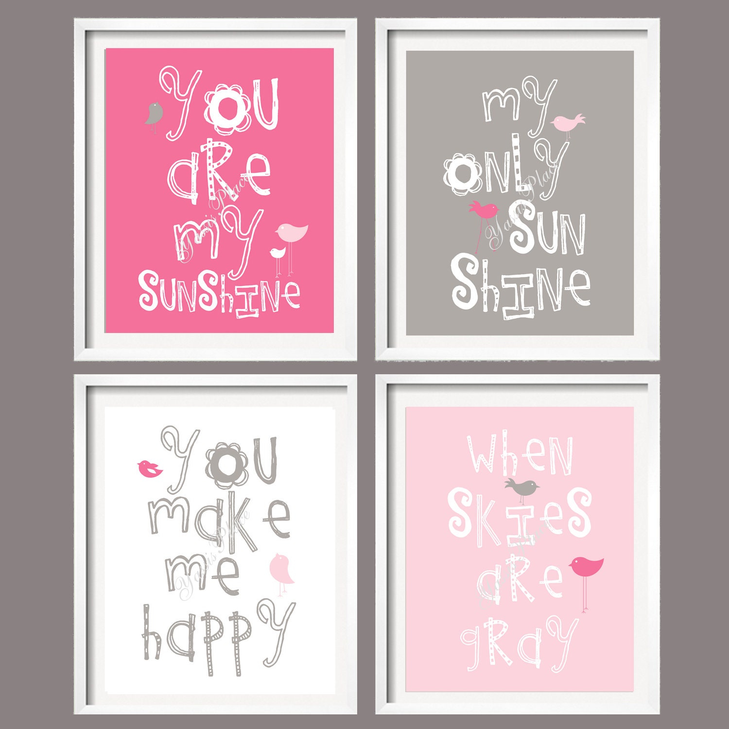 Nursery Print You Are My Sunshine Pink and Grey wall Etsy
