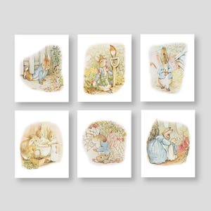 Peter Rabbit Nursery Decor Baby Nursery PRINTS or CANVAS Storybok Boy Nursery Wall Art Beatrix Potter Vintage Bedroom pictures Set of 6