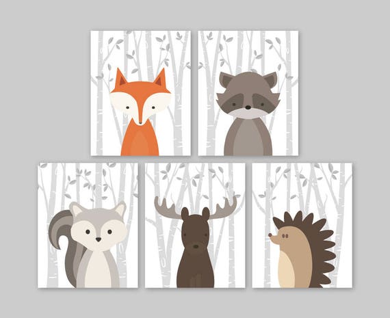 Woodland Creatures Woodland Nursery Decor Animal Nursery Prints Playroom Sign for boy girl Animal Nursery Decor Forest Animals Set of 5 HOME