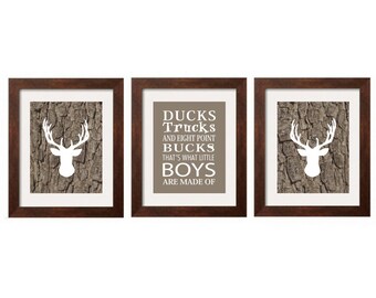 Boy Nursery Decor, Deer Wall Art, Deer Wall Decor, Deer Nursery Quote Triptych, Deer Antler Rustic Wall Art, Deer Bathroom, Deer baby shower