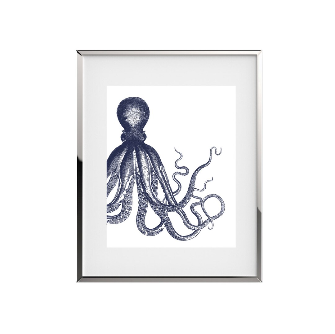 Octopus Art, Navy Nautical Decor, Octopus Print, Nautical Nursery ...