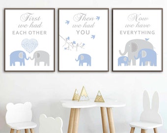 Elephant Nursery Decor Baby Boy Nursery Wall Art Print in Blue and Gray First We Had Each Other Nursery Wall Art 116