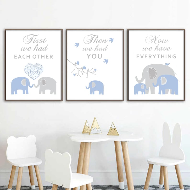 Elephant Nursery Decor Baby Boy Nursery Wall Art Print in Blue Etsy