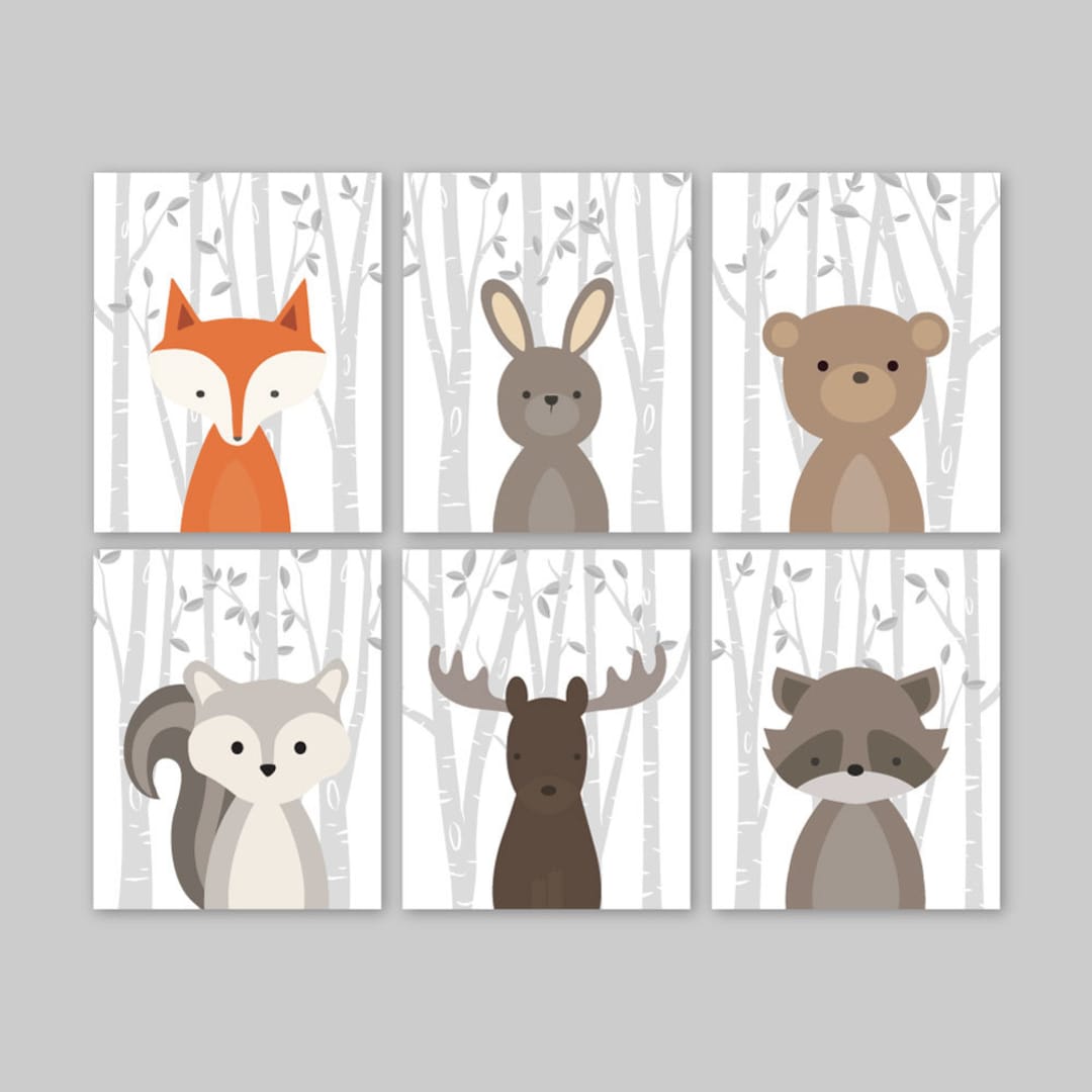 Baby Girl Nursery Wall Decor Woodland Theme Art Forest Animal Creatures ...