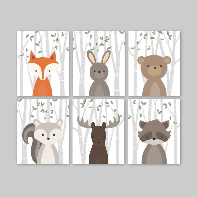 Baby Animals Nursery Wall Art Boy Woodland Nursery Decor | Etsy