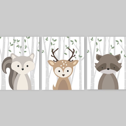 Baby Animals Nursery Wall Art Boy Woodland Nursery Decor Etsy