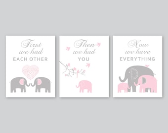 Pink Grey Elephant Nursery Decor Pictures Baby Girl Nursery Art Print First We Had Each Other Kid Wall Art 184