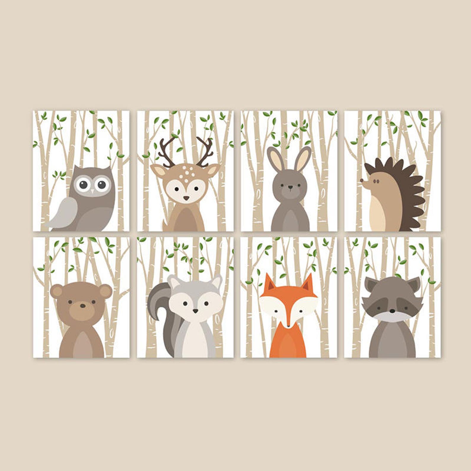 Forest Animal Nursery Prints Set of 8 Woodland Animals Nursery Woodland ...